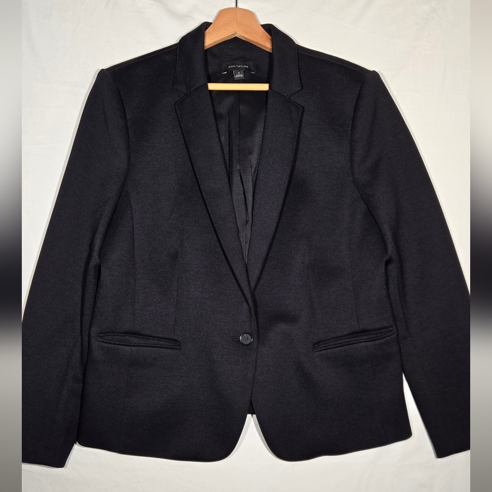 Ann Taylor Women's Classic Black Single Button Blazer Size 14 Suit Jacket